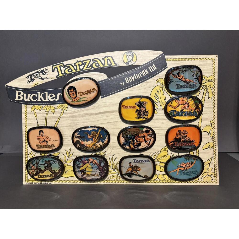 1975 TARZAN BELT BUCKLES COMPLETE SET EXCELLENT RARE STORE DISPLAY